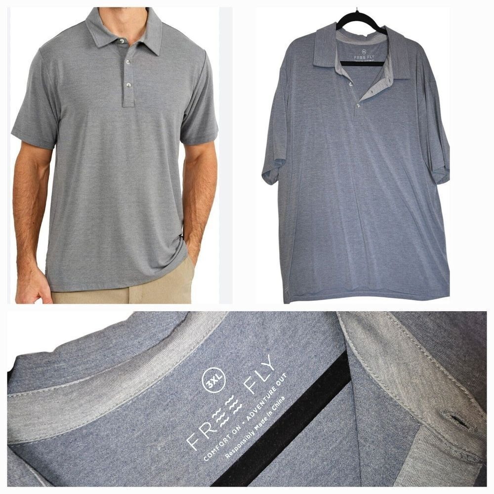 Free Fly Mens Polo Shirt Size 3xl‎ Grey Short Sleeve Bamboo Jersey Performance